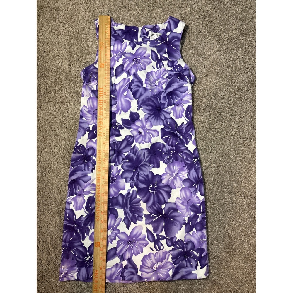 JW Treci Womens 4P Purple White Floral Sleeveless Sheath Dress Petite USA Made - Picture 5 of 7